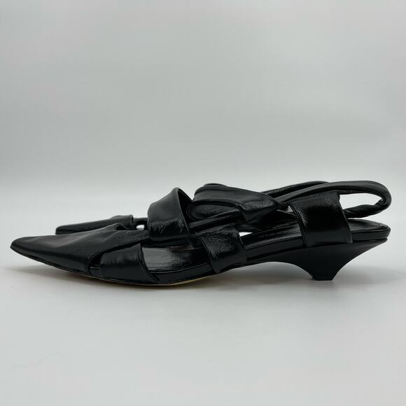 Bottega Veneta | BV Point Leather Slingback Sandals Black Crinkle Finish 39 / 9 - Picture 7 of 15